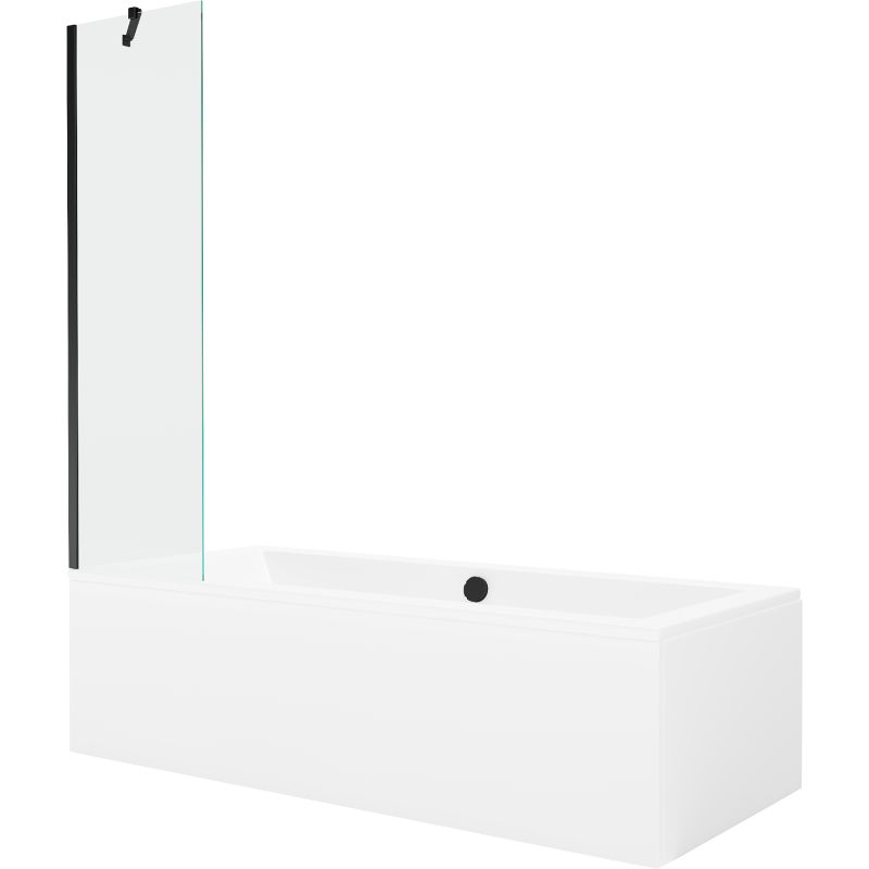 Wanna prostokątna Mexen Cube 180 x 80 cm z obudową i parawanem 1-skrzydłowym 50 cm transparent czarny 1 kpl.