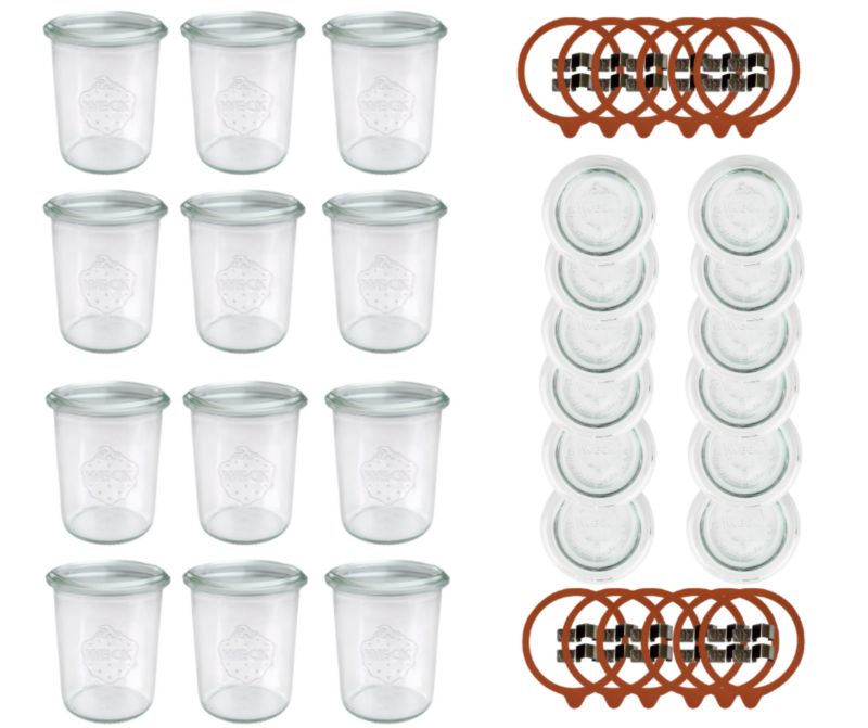 Słoiki MODO24 Weck 160 ml fi 60 mold z wiekami szklanymi gumkami i zapinkami 12 kpl.