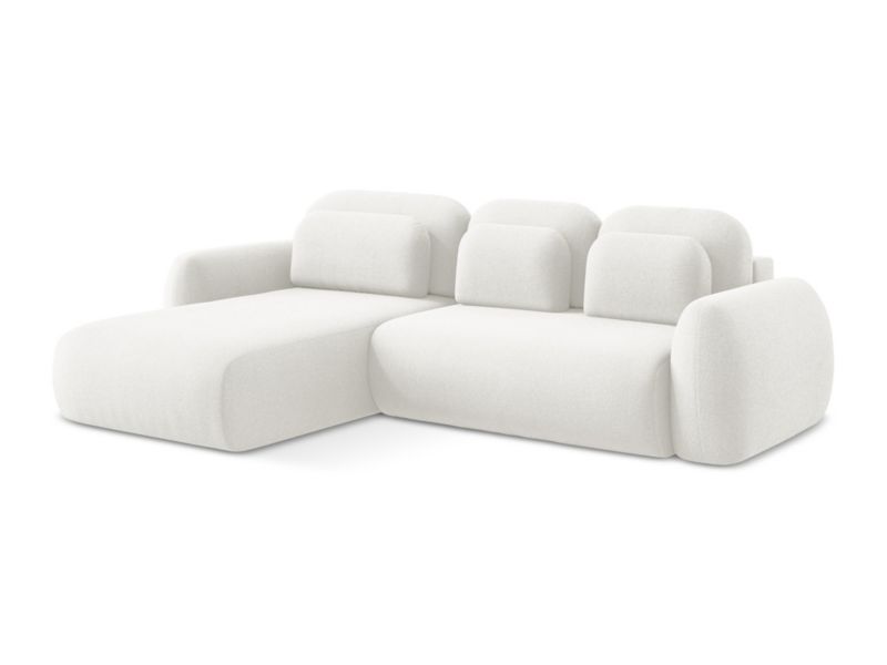 Narożnik lewostronny z funkcją spania LaMiaSofa FERRETTI z tkaniny bouclé 304x190 cm biały 1 szt.