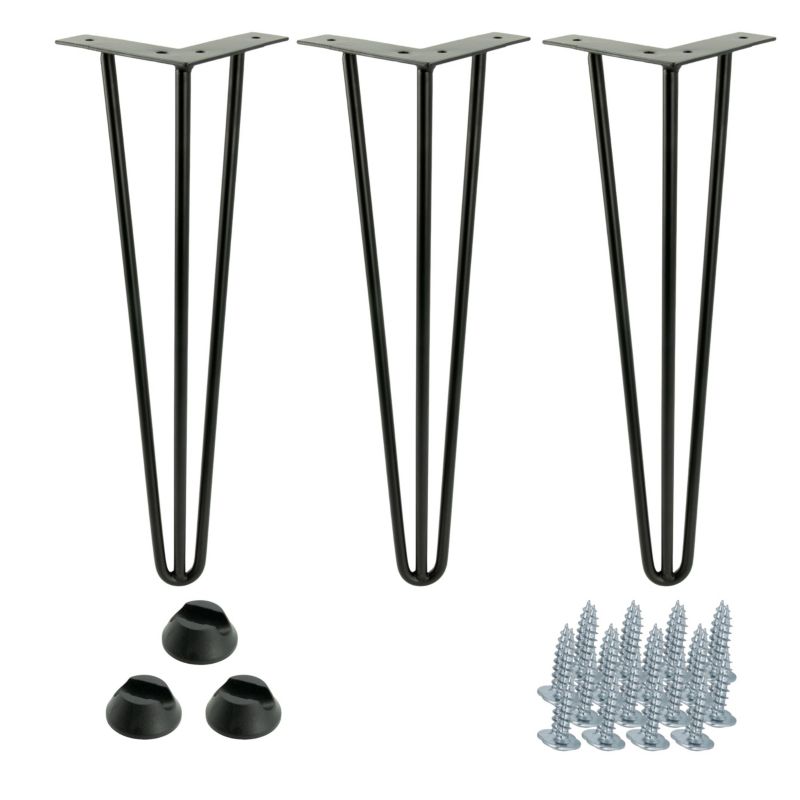 Zestaw nóżek meblowych B&B typu Hairpin wysokość 41 cm 3 pręty kolor czarny 3 szt