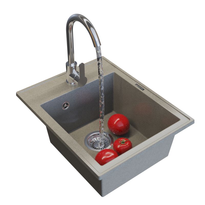 Zlewozmywak Granitowy Jednokomorowy Granitan Nero Brązowy Zestaw Zlewozmywak Bateria Syfon 1 szt.