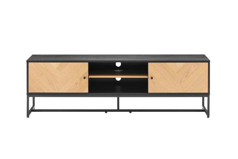 Szafka RTV Clar 160 cm INTESI nowoczesna drewniana stojąca dąb czarna do salonu 1 szt.