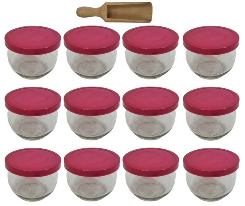 Słoiki MODO24 Weck 370 ml fi 80 tulip silikonowe wieka miarka 12 kpl.