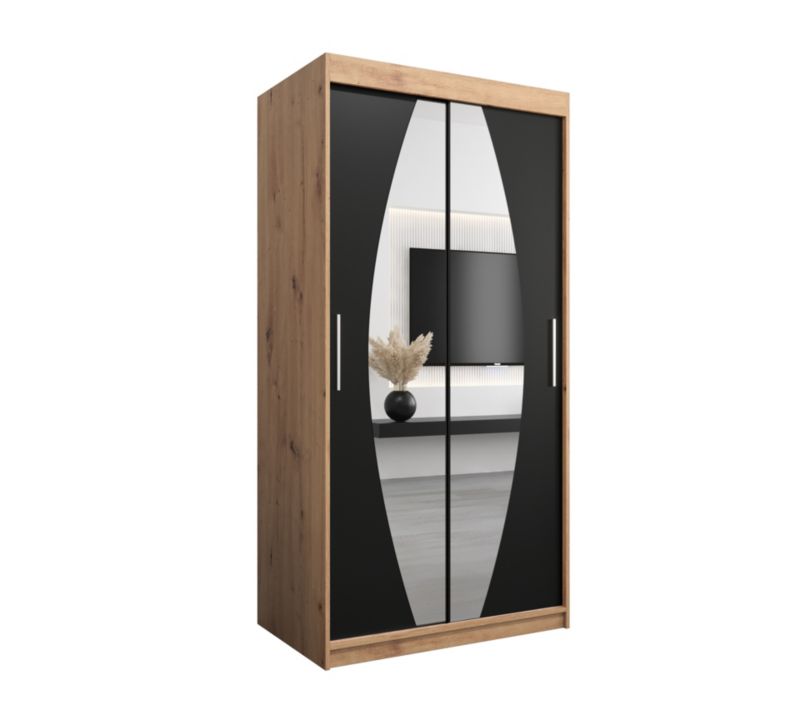 Szafa przesuwna Garderoba Abiks ELYPSE 100 dąb artisan + czarny mat 1 szt.