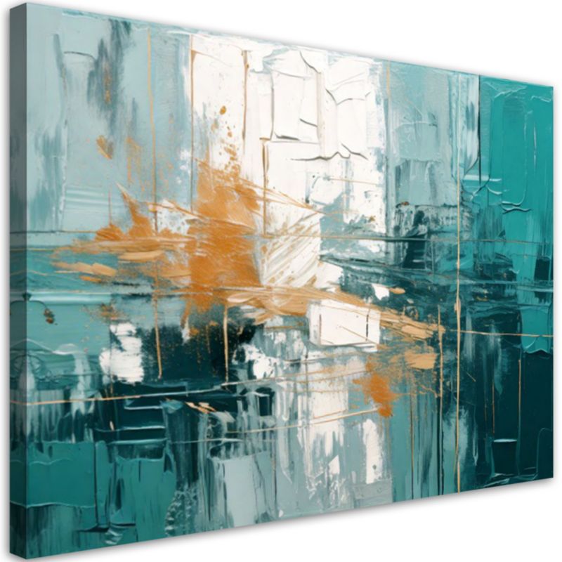 Obraz na płótnie do salonu nowoczesny Feeby Abstrakcja malowana turkusowy złoty 100x70cm 1szt