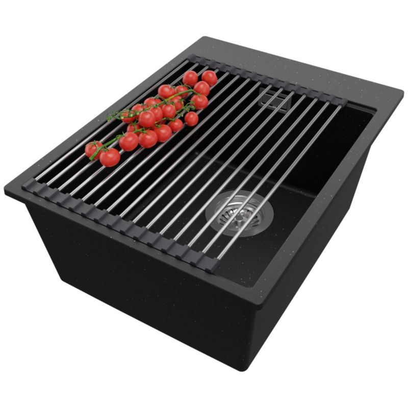 Zlewozmywak Oslo PRIMAGRAN Nablatowy 38x50cm do szafki od 40cm z Syfonem i Dodatkiem Czarny Metalik 1 szt.