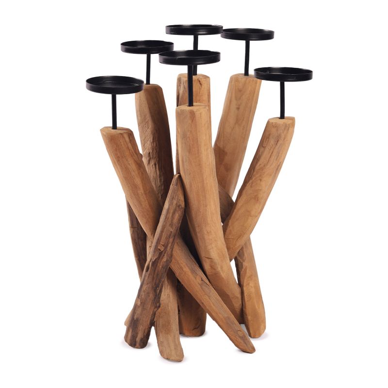 Świecznik, Solis Decor by Aleksandra Sobota, drewno tekowe 41 cm, 1 szt.