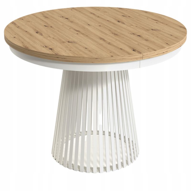 Rozkładany stół Furnidea LAMELLA 100-140-180 cm blat dąb artisan nogi białe metal 1 szt.