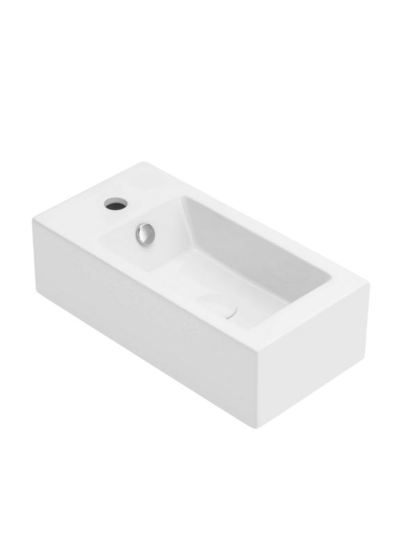 Umywalka ścienna Uptrend AURIS L biały połysk, z otworem na baterię oraz przelewem, lewa 1 szt.