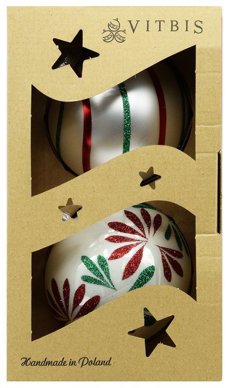 Bombki szklane dekorowane 100 mm czerwono-zielone 2 szt.