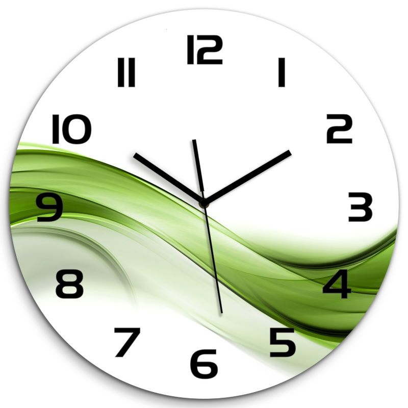 Zegar szklany Tulup Zielona fala czarne wskazówki fi30 cm cichy 1 szt.