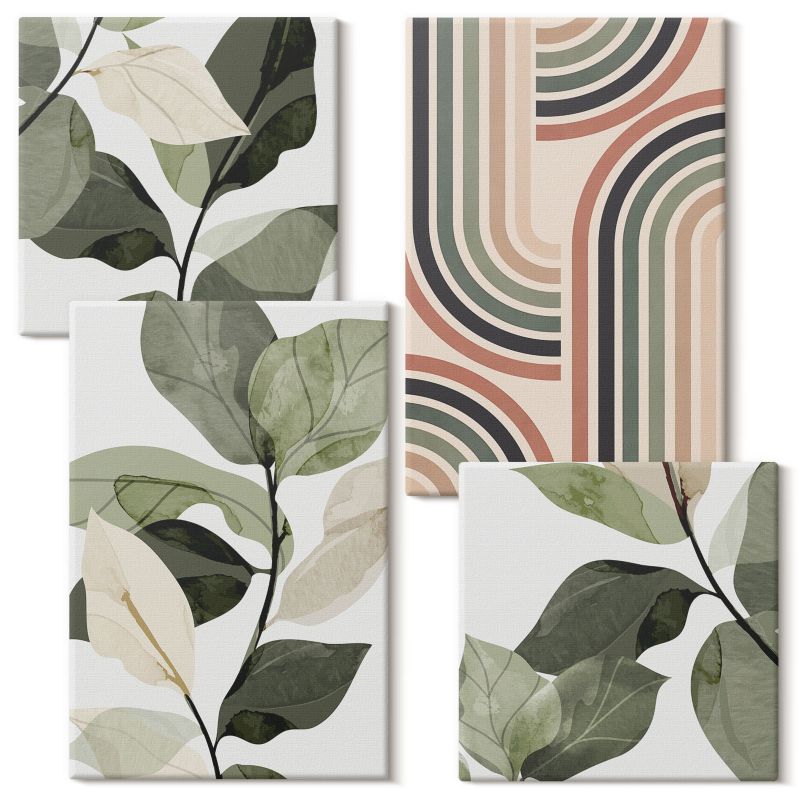 Komplet Obrazów Na Płótnie Wallfluent Malowane liście roślin boho 4 szt.