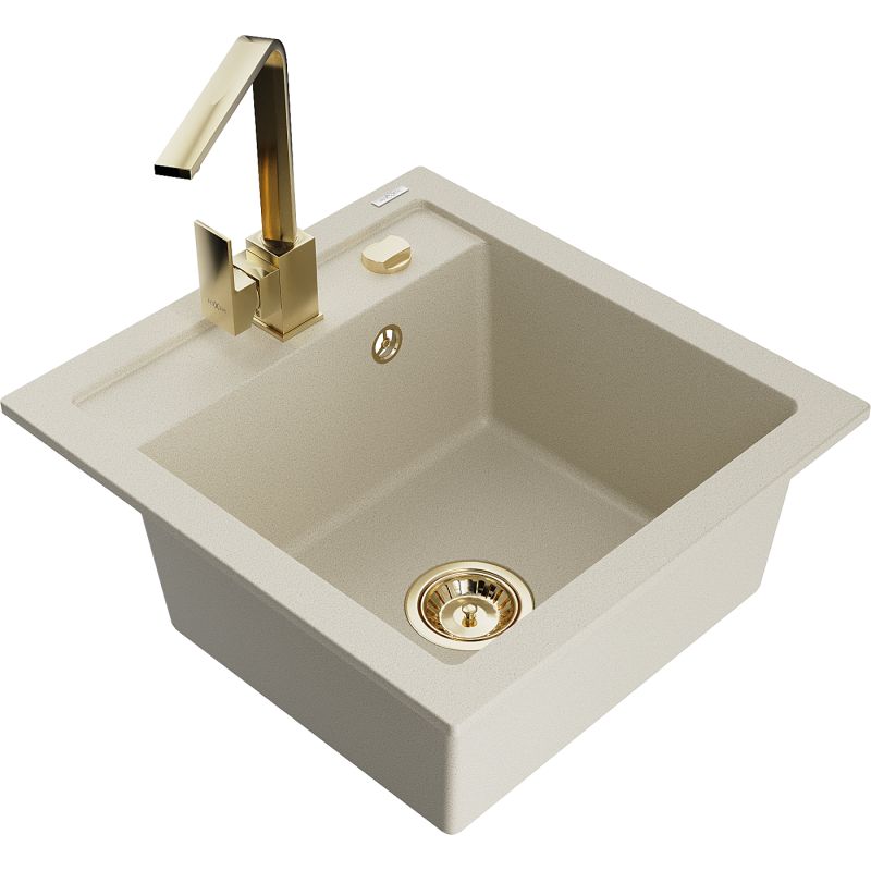 Zlewozmywak granitowy 1-komorowy Mexen Vito z baterią kuchenną Rita biały - 6503-20-670300-70 1 szt.