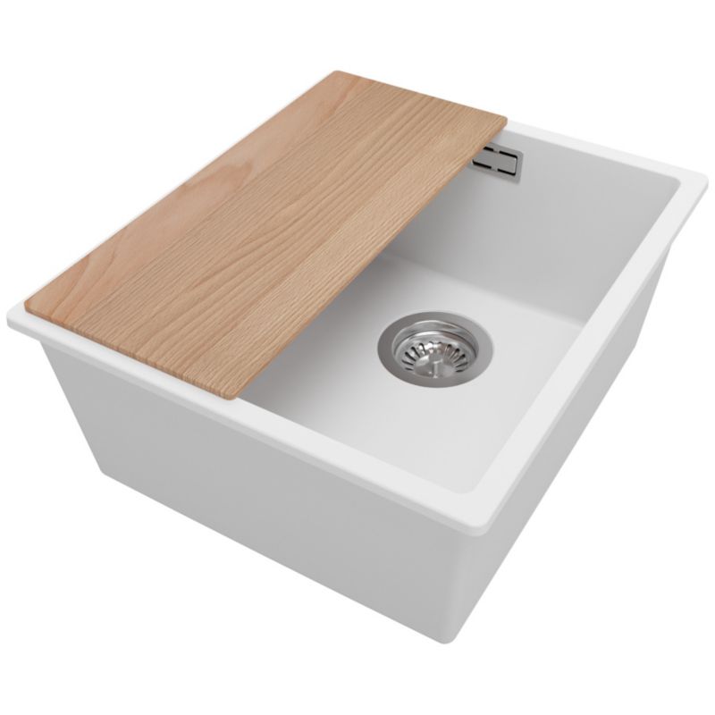 Zlewozmywak Londyn Slim PRIMAGRAN Nablatowy 41x47cm do szafki od 45cm z Syfonem i Dodatkiem Biały 1 szt.