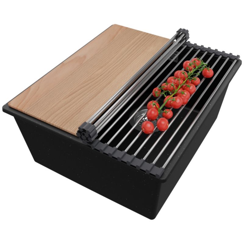 Zlewozmywak Londyn Slim PRIMAGRAN Nablatowy 41x47cm do szafki od 45cm z Syfonem i Dodatkiem Czarny Metalik 1 szt.