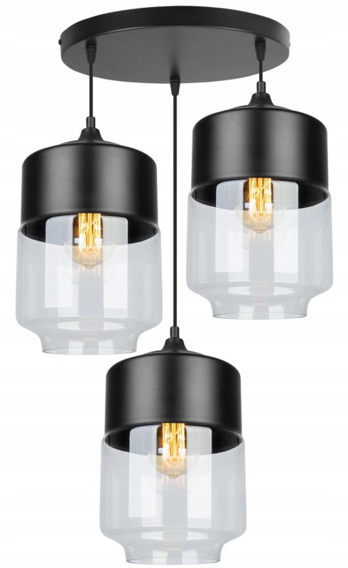 Lampa sufitowa wisząca Light Home LH Oslo 3x E27 60W czarny/bezbarwny 1szt.