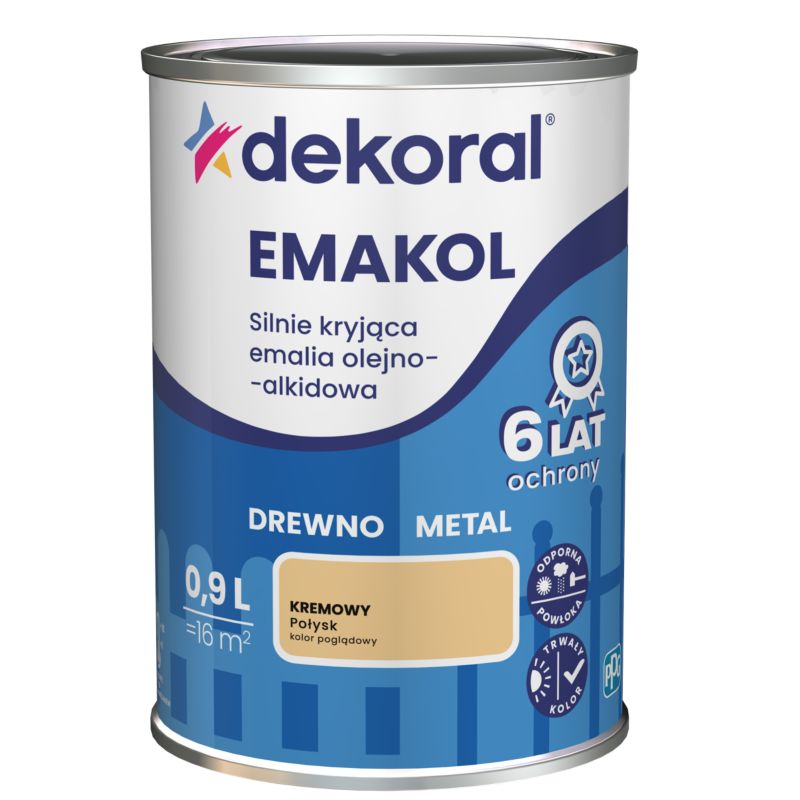 Emalia olejno-alkidowa Dekoral Emakol do drewna i metalu kremowy 0,9 l