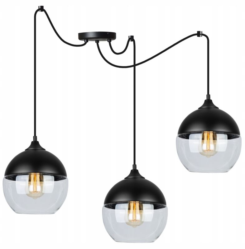 Lampa sufitowa wisząca Light Home LH Oslo Spider 3x E27 60W kule czarny/transparentny 1szt.