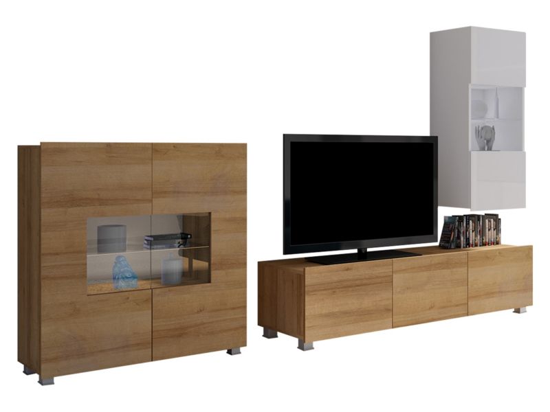 Meblościanka MIRJAN 24 Calabrini VII dąb złoty / biały + biały połysk 1 kpl.