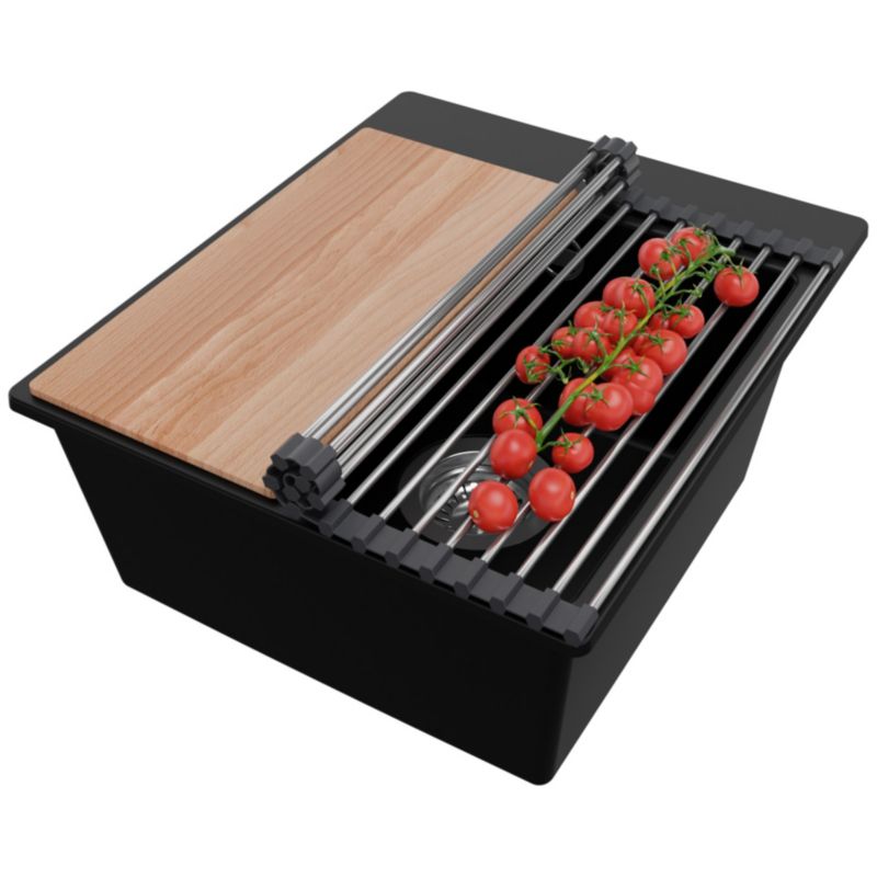 Zlewozmywak Ryga Easy PRIMAGRAN Nablatowy 38x44cm do szafki od 40cm z Syfonem i Dodatkiem Czarny 1 szt.