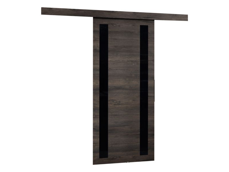 Drzwi przesuwne wewnętrzne MIRJAN 24 Malibu VI 90 + samodomykacz jesion ciemny + czarny lacobel 1 kpl.