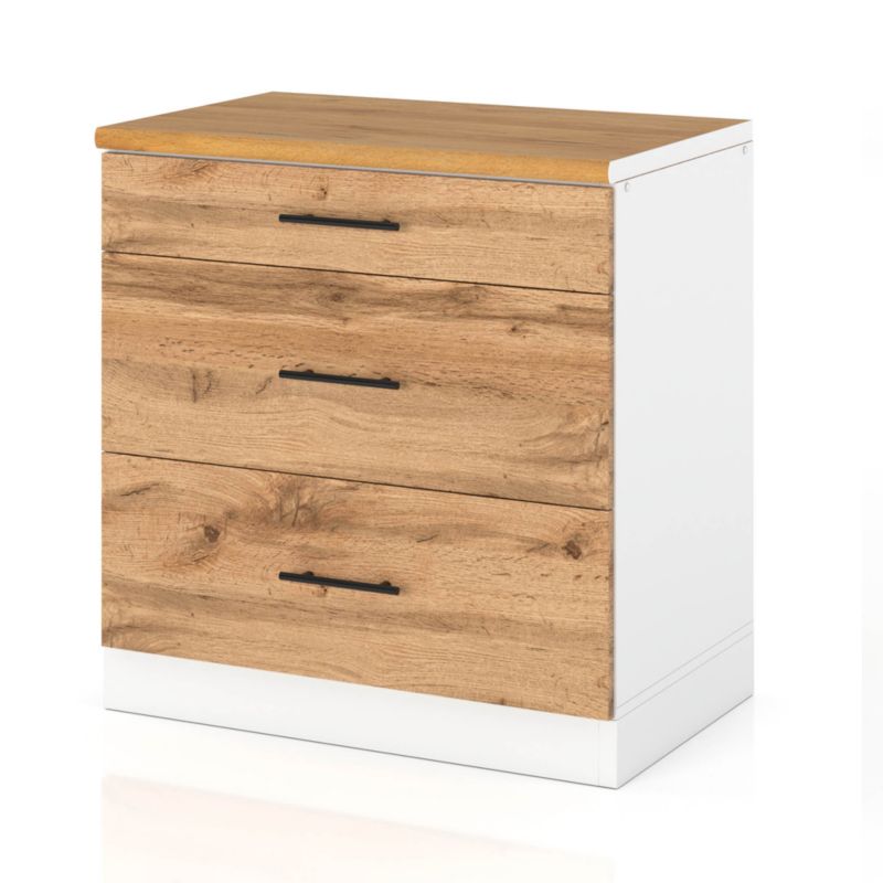 Szafka Kuchenna Hurtownia-Mebli Stojąca Z Szufladami D80S3 MET sPremium 80cm Biały Mat Dąb Wotan 80x52x85 cm 1szt.