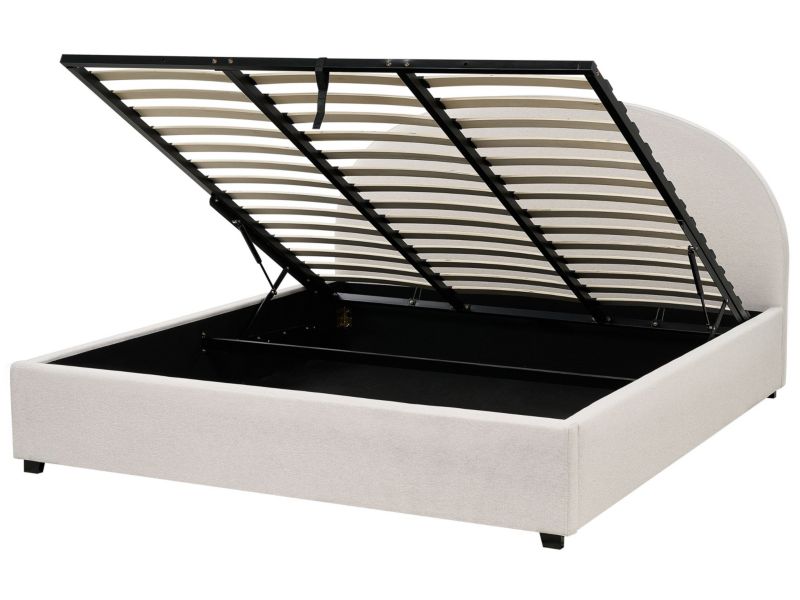 Łóżko z pojemnikiem tapicerowane 180 x 200 cm złamana biel Vaucluse 1 szt.