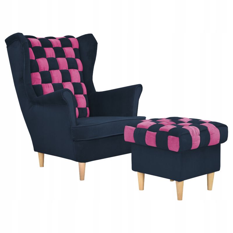Fotel uszak do salony Family Meble Carol Duo różowy granat 1szt