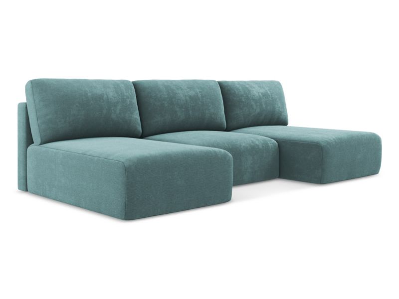 Sofa panoramiczna z funkcją spania LaMiaSofa OSTIA z tkaniny szenilowej 304x149 cm jeans 1 szt.