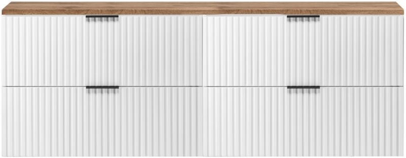 Szafka do łazienki pod umywalkę Furnidea 160 cm biały mat wisząca ryflowana 4 szuflady blat dąb Wotan 1 szt.