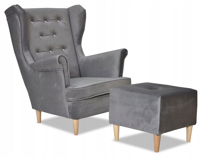Fotel uszak do salonu z podnóżkiem Family Meble Diana szarość 1szt