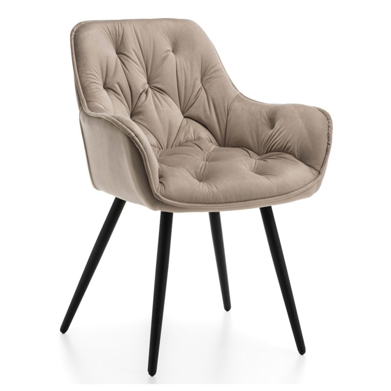 Krzesło tapicerowane New Home SIENA ciemnobeżowe pikowane welurowe z podłokietnikami 1 szt.