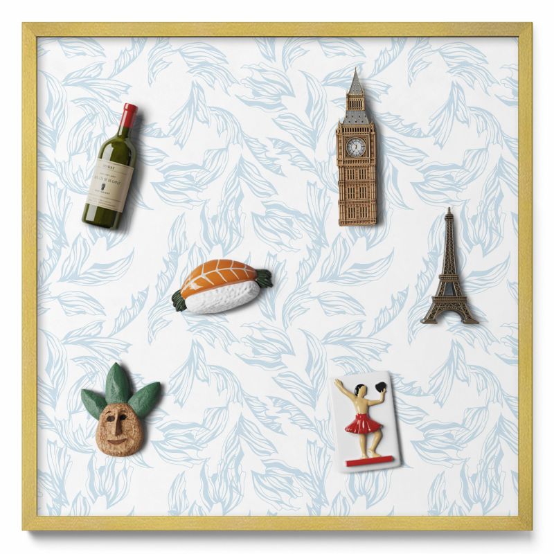Tablica na magnesy z podróży Tulup 50x50 cm Regularny wzór liści w złotej ramie 1 szt.