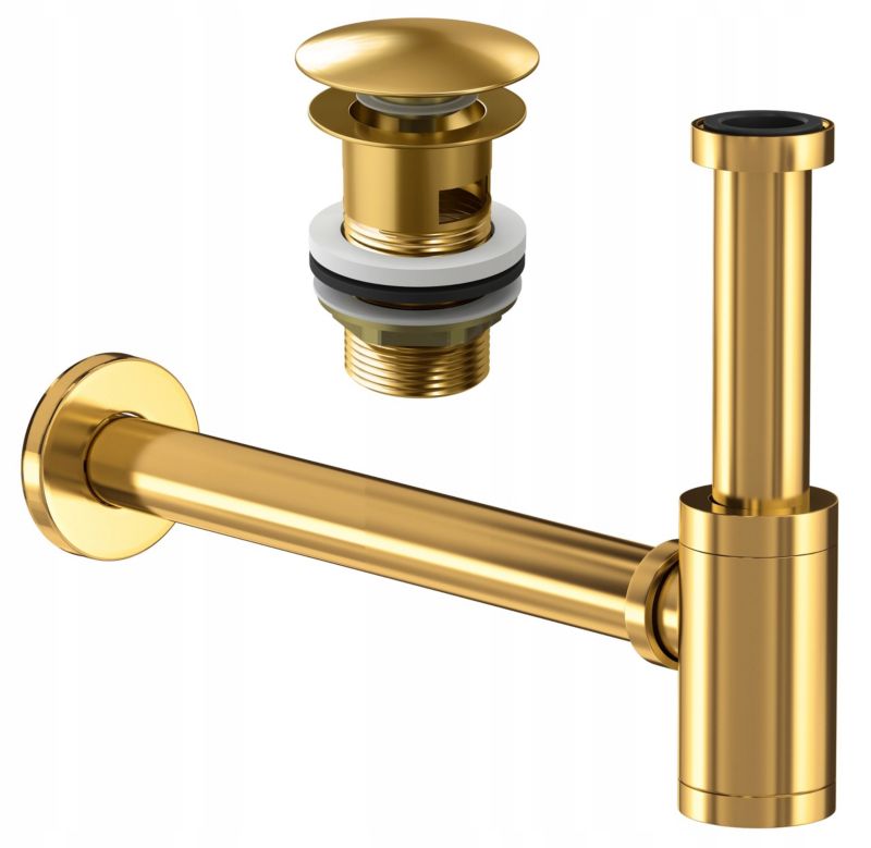 Syfon Umywalkowy Granitan Mosiężny Złoty + Korek Klik Klak 1 szt.