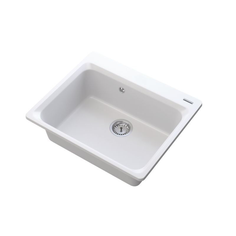 Zlew Granitowy Jednokomorowy Granitan Zante Biały Deska Dębowa Impregnat 1 kpl.