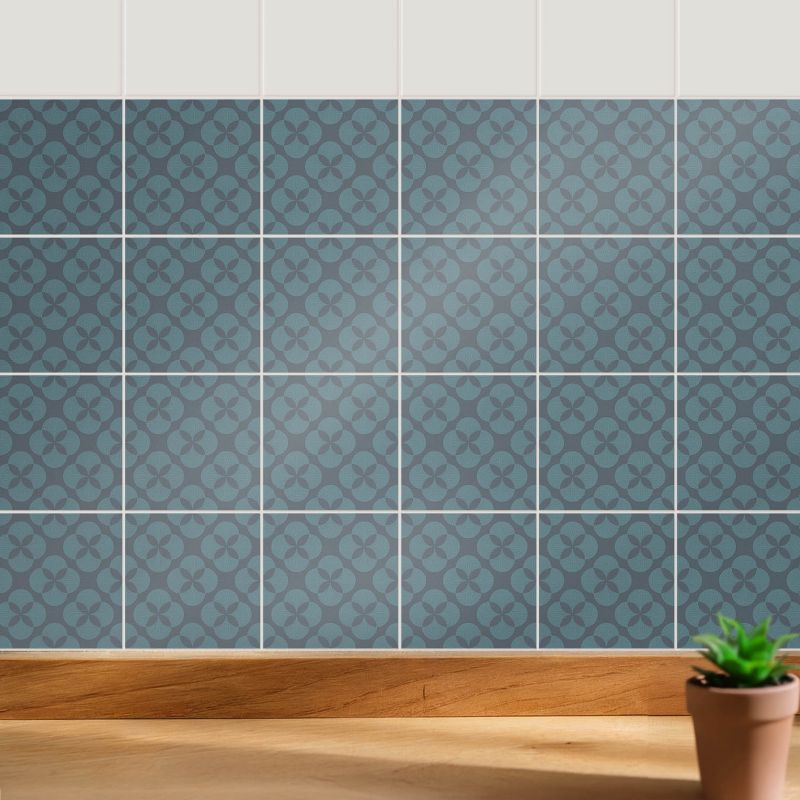 Naklejki na kafelki Wallfluent 10x10 cm Kwiatowy motyw w siatce samoprzylepna folia 24 szt.