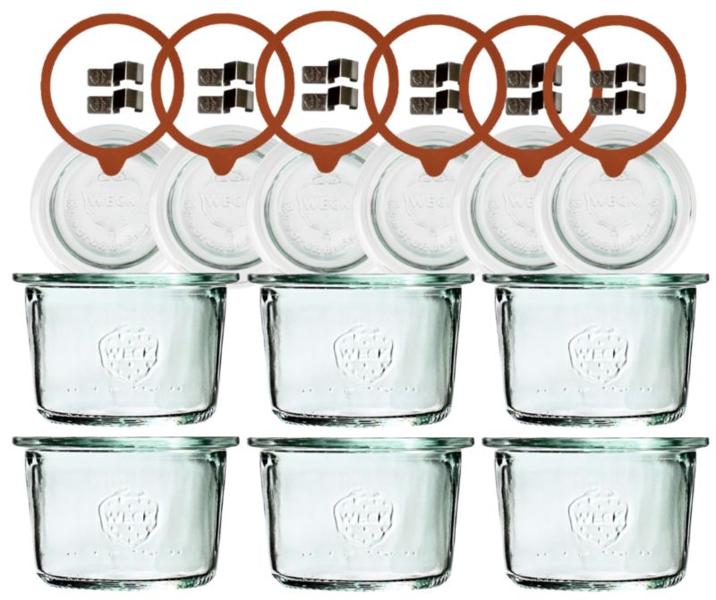 Słoiki MODO24 Weck 80 ml fi 60 mold z wiekami szklanymi gumkami i zapinkami 6 kpl.