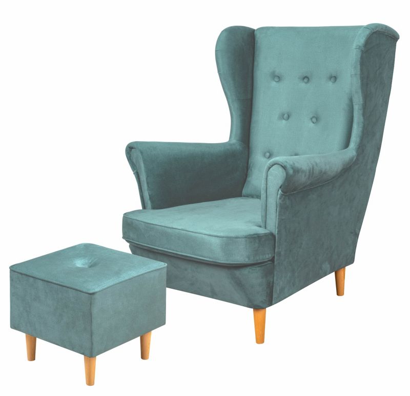 Zestaw skandynawski Fotel uszak Bonni Floki z podnóżkiem Niebieski 1 szt.