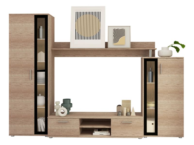 Meblościanka MIRJAN 24 Bentley z oświetleniem biały LED country oak grey/czarny 1 kpl.