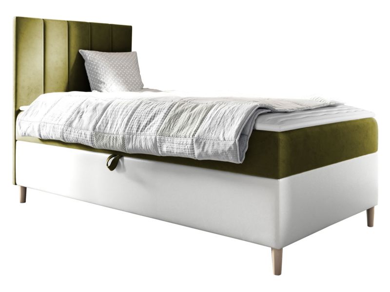 Łóżko kontynentalne MIRJAN 24 Maja Junior 1 100x200, Strona: Lewa biała ekoskóra/zielony 1 szt.