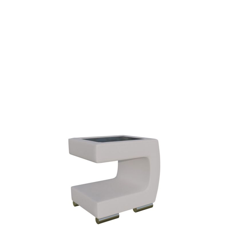 Tapicerowany stolik nocny MIRJAN 24 prawy biały + czarne szkło 1 szt.