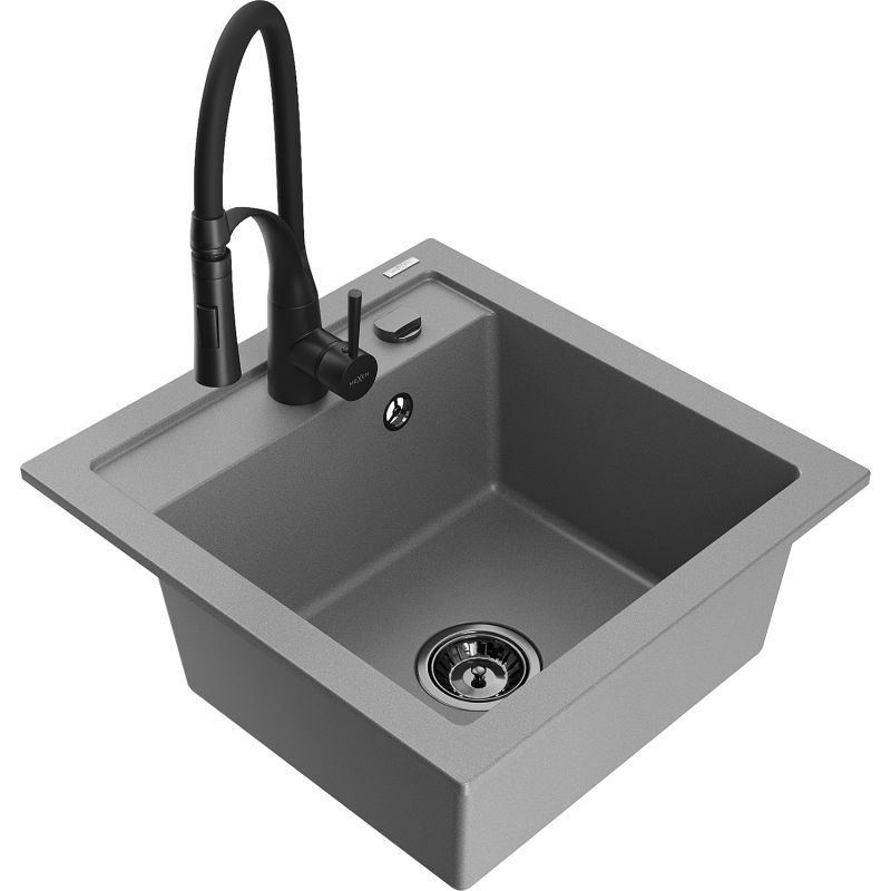 Zlewozmywak granitowy 1-komorowy Mexen Vito z baterią kuchenną Carla beżowy - 6503-69-670700-70 1 szt.