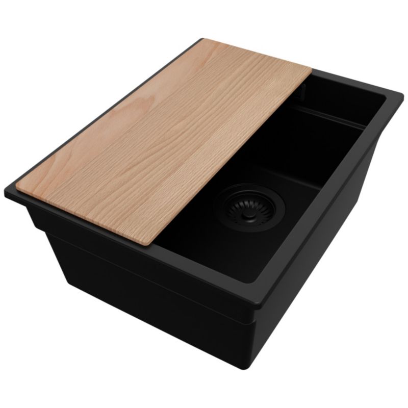 Zlewozmywak Praga Slim PRIMAGRAN Nablatowy 36x47cm do szafki od 40cm z Syfonem i Dodatkiem Cały Czarny 1 szt.