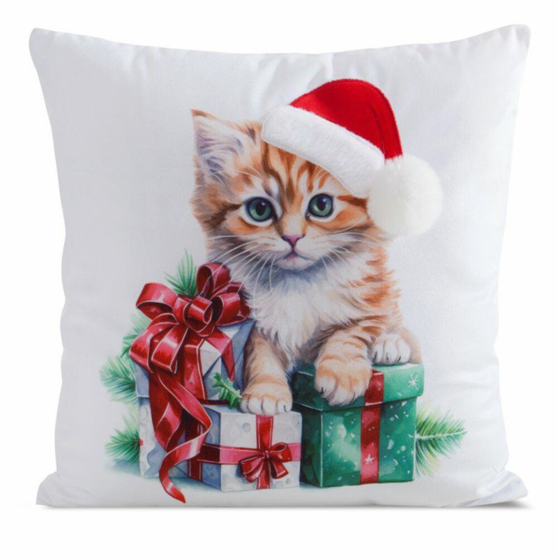 Poszewka 215 Eurofirany Świąteczna na poduszkę 45x45 cm Kotek Biała 1 szt.