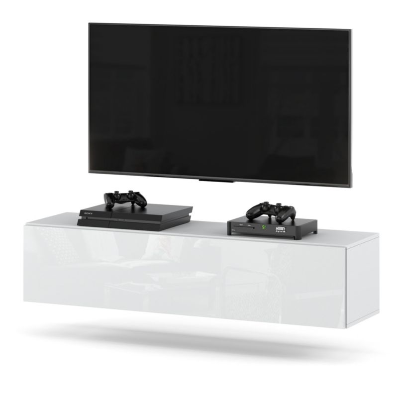 Komoda RTV Hurtownia-Mebli 1 Drzwi RTV Hugo 140cm Biały Mat Biały Połysk 140x35x40 cm 1szt.