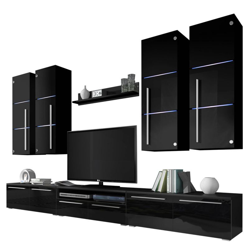 Meblościanka z oświetleniem LED MIRJAN 24 Bari czarny/czarny połysk 1 kpl.