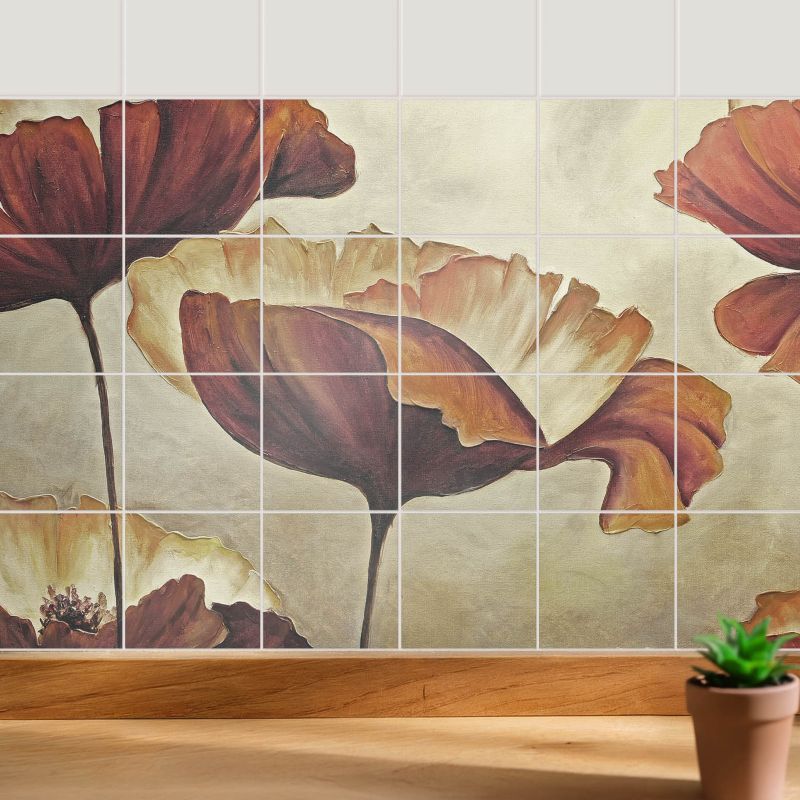 Naklejki na ścianę do kuchni Wallfluent 10x10 cm Kwiatowe kompozycje artystyczne odświeżenie kafelek 24 szt.