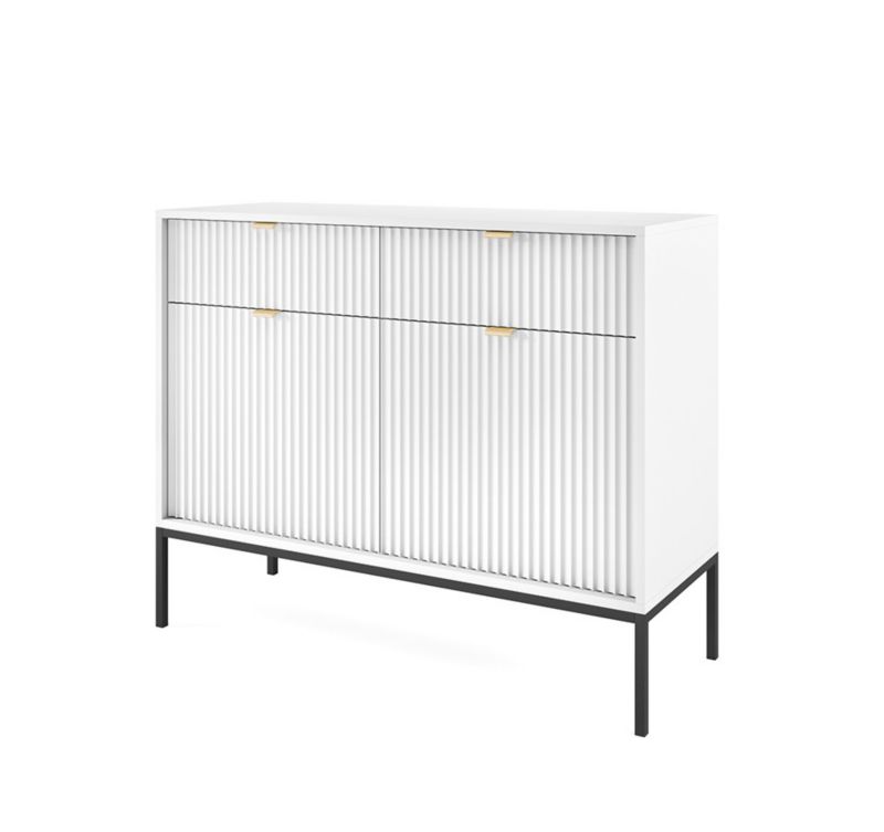 Komoda dwudrzwiowa z szufladami Bettso Nova 104 cm na czarnych nogach biały 1szt.