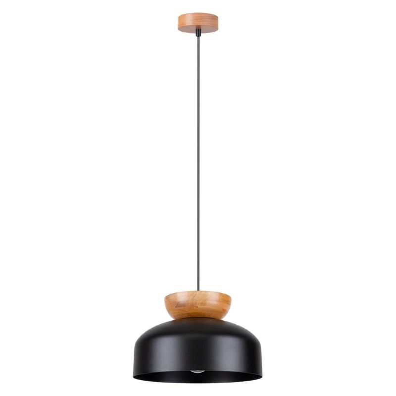 Lampa wisząca Sollux Lighting Marion 3233 czarna-naturalne drewno szerokość 29.5 cm 1xE27 x 1 szt.