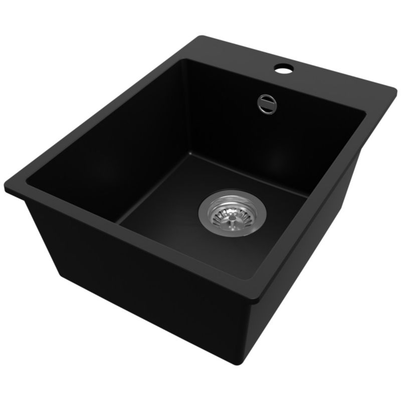 Zlewozmywak Ryga PRIMAGRAN Nablatowy 38x50cm do szafki od 40cm, Czarny + Syfon, S035, 1 szt.